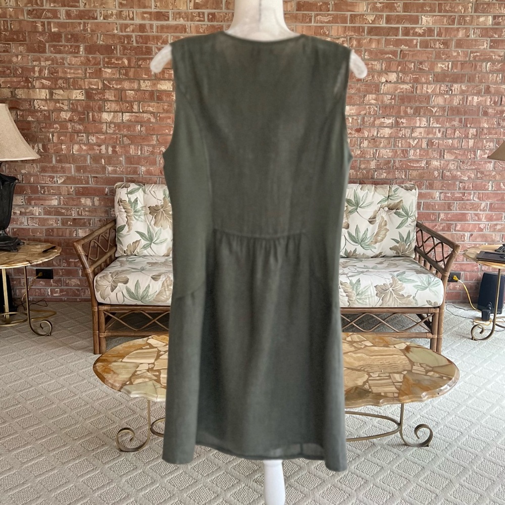 Lina Tomei Italy Dress Green Linen Rhinestone Beaded Neck Sheath Mini S Chic - Picture 8 of 13